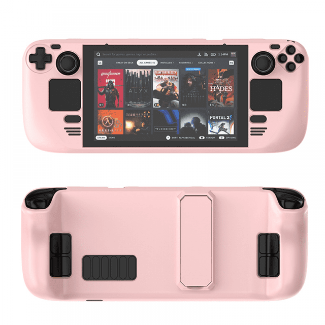 Funda protectora colorida para Steam Deck y OLED, tacto cómodo, funda protectora de material PC con soporte, accesorios para consolas de videojuegos