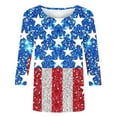 thumbnail image 4 of American Flag Women Shirt Women Red White and Blue Shirt 4th of July T Shirt Women 4th of July Women Tops Womens 4th of July Tees Casual Crewneck 3/4 Sleeve Loose T Shirt Ladies Blouses Shirts, 4 of 5