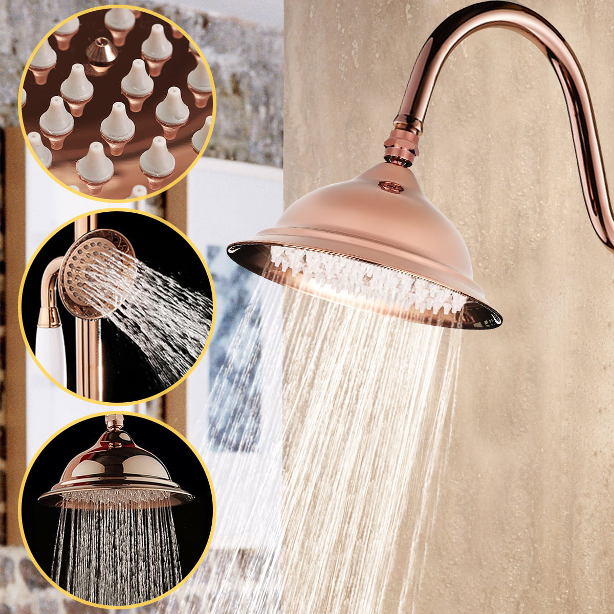 8'' Golden Brass Retro Bathroom Round Bath Rainfall Shower Head Rain Sprayer 