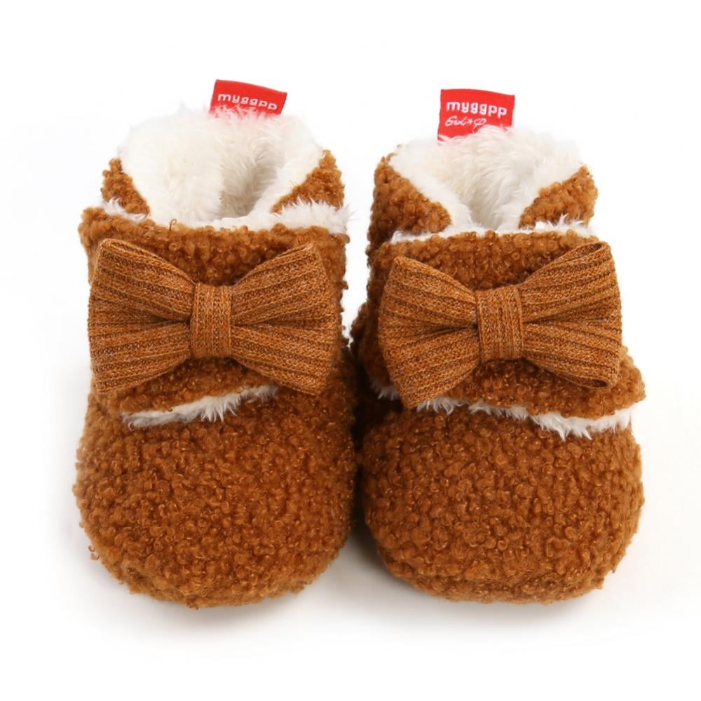 Baby Boys Girls Warm Winter Flock Big Button Hook-Loop Soft Sole Crib Shoes D 