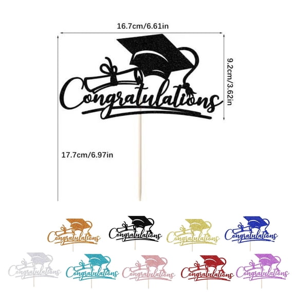 Graduation Cake Decoration Picks for Grad Party and Celebration, Class of 2026 Acrylic Cake Topper with Cap and Diploma Theme, Cake Insert for High School and College Graduation, Black