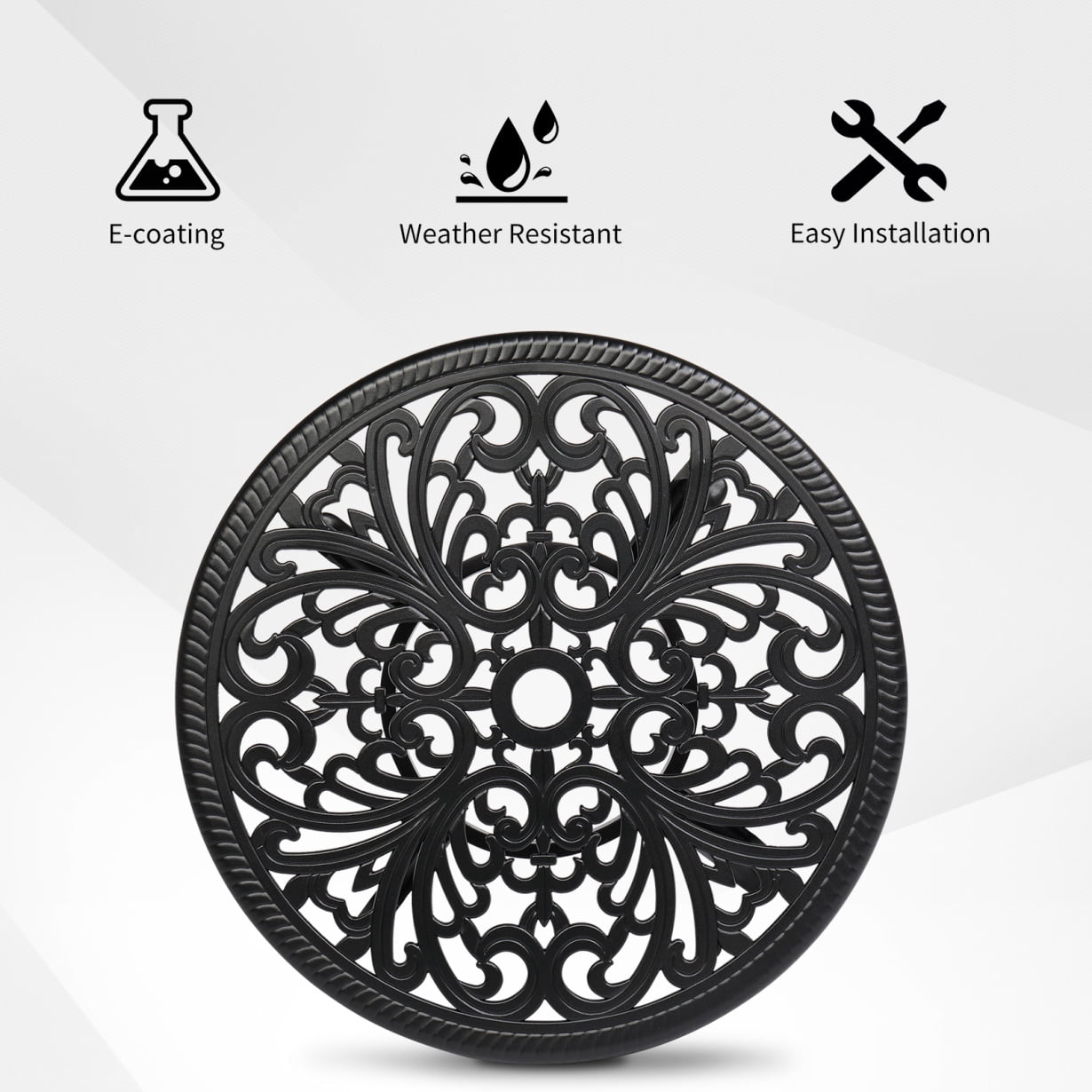 23.6 inch Patio Side Table, Cast Aluminum End Table with Adjustable Footpads, Outdoor Small Coffee Table with Umbrella Hole, Round Metal Patio Table for Poolside, Backyard, Balcony