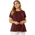 thumbnail image 3 of Women's Plus Size Top Pintuck Half Placket Button Front Round Neck Peplum T Shirt Burgundy 3X, 3 of 7