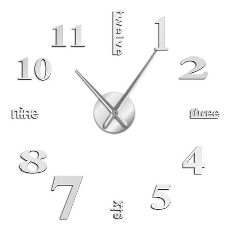Modern Numbers Frameless Wall Clock Stickers, DIY Modern Decorative Clocks for Living Room, Bedroom, Office - Easy to Install, Large 3D Clock Design (Silver,27in)