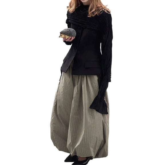 Women's Palazzo Balloon Pants Drawstring Waist Wide Leg Pleated Baggy Casual Lantern Joggers Brown S