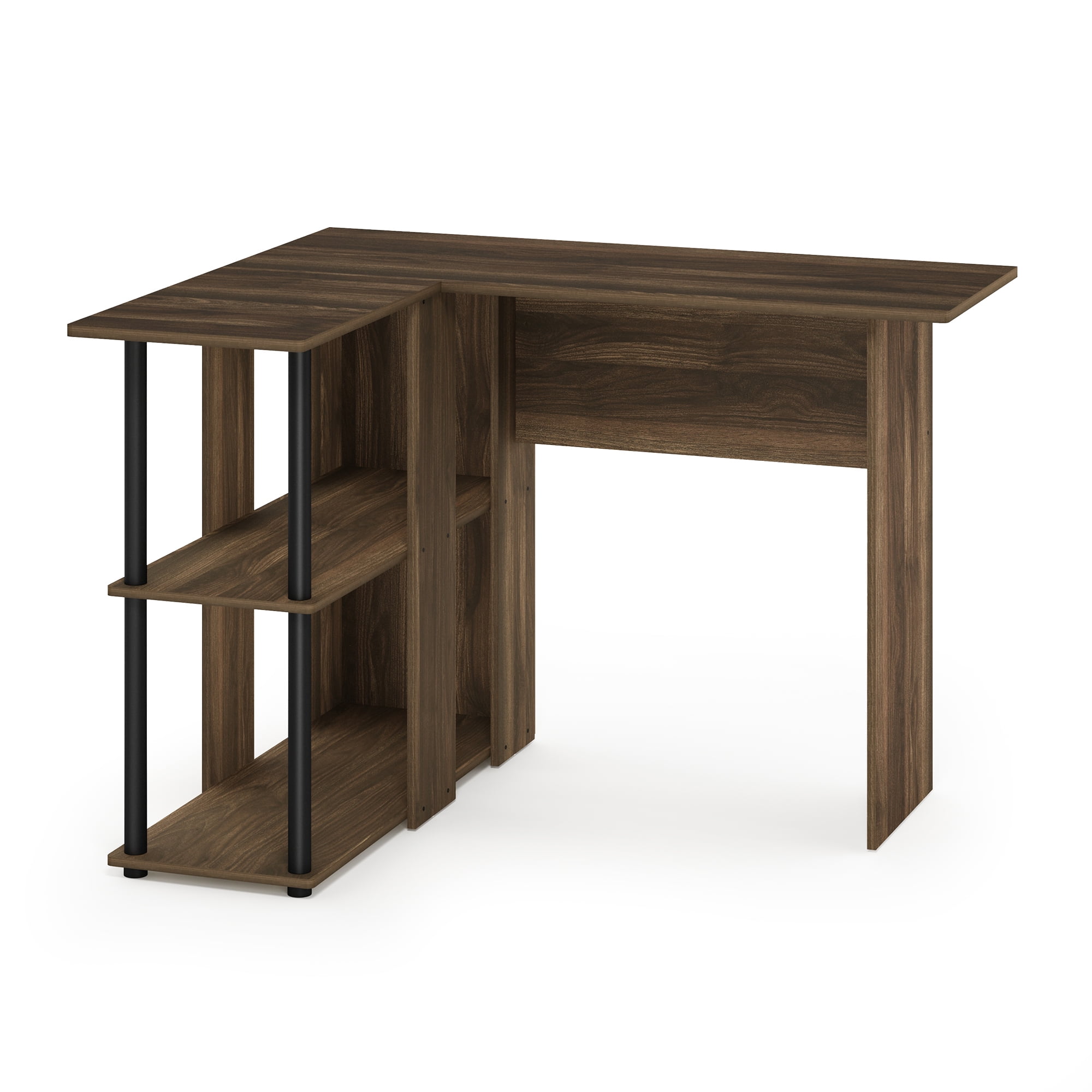 Furinno Abbott LShape Desk with Bookshelf, Columbia Walnut/Black
