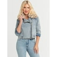 thumbnail image 2 of Jessica Simpson Women's Denim Moto Jacket with Faux Fur Collar, Sizes XS-XXL, 2 of 9