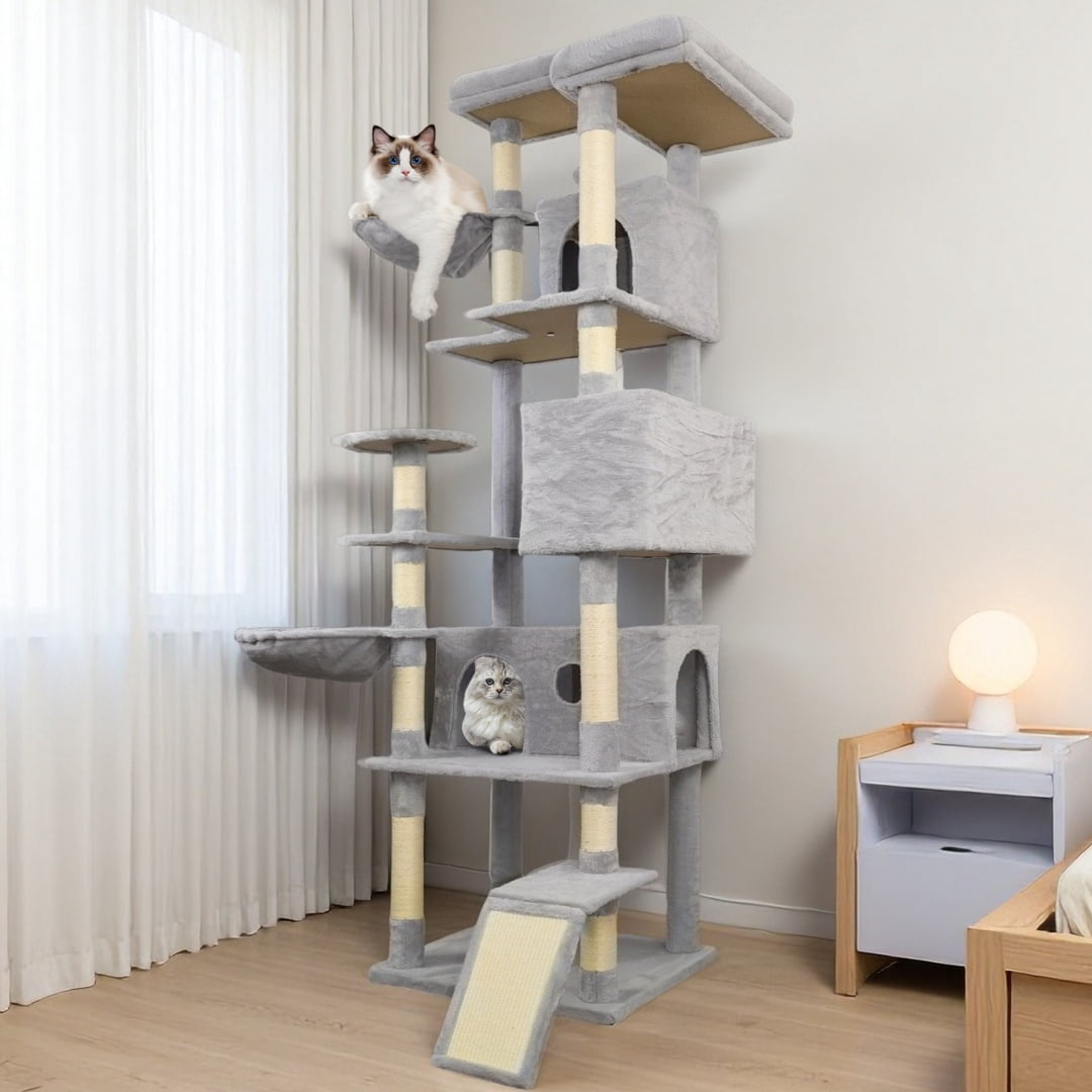 Yougu 84 in  Cat Tree Tower With Large Condo Sisal Scratching Post Big Hammock and top Platform,Light Gray