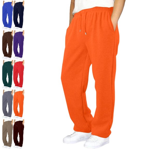Baggy Sweatpants for Men Wide Leg Sweat Pants | Baggy Sweatpants Men Wide Leg Drawstring Elastic Waist Casual Pants Saffron 5XL
