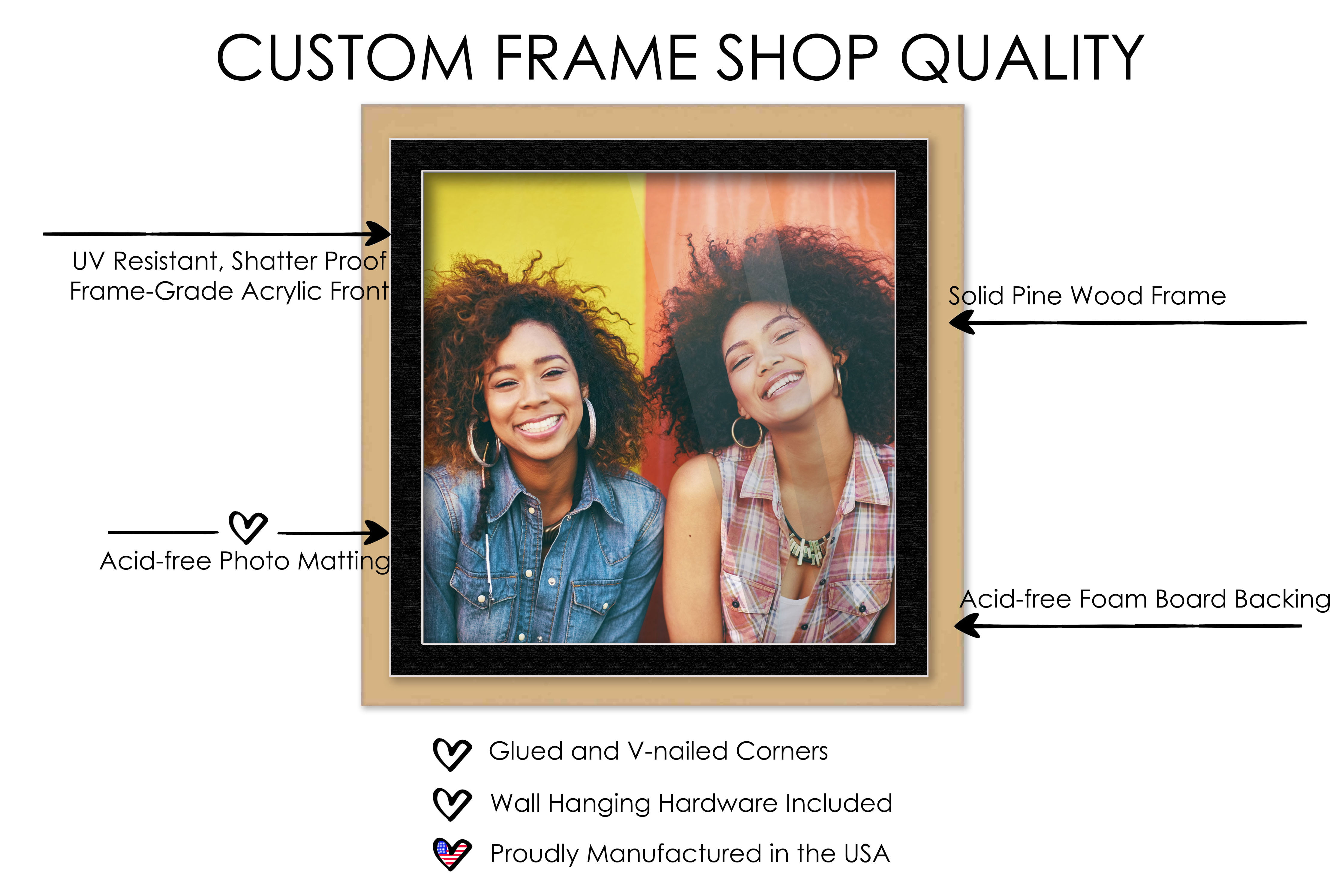 20x20 Frame with Mat - Black 22X22 Frame Wood Made to Display Print or Poster Measuring 20 x 20 Inches with Black Photo Mat