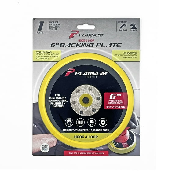 Platinum Series 6" Hook and Loop Backing Plate for Sander, Polisher, 5/16" Arbor with 24 Thread