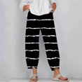 thumbnail image 2 of AJTQTH Cropped Pants Trousers for Women Wide-Leg Striped Trousers with Pockets Loose Elastic High-Waisted Loose Summer Harem Trousers Black M, 2 of 5