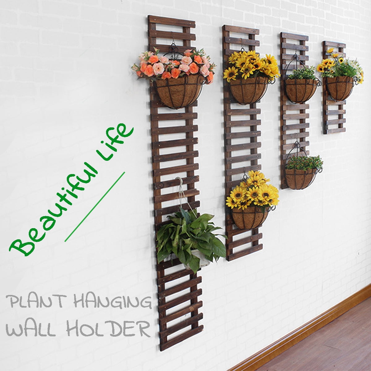 Wall Hanging Plant Holder Wood Frame Flower Pot Display Shelf Planter