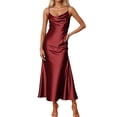 thumbnail image 2 of Xuniizn Robes Satinées pour Femmes Col Rond à Bretelles Sans Manches Robe Maxi Mode Élégante Couleur Unie Robe d'Été Décontractée, TP-TG, 2 of 3
