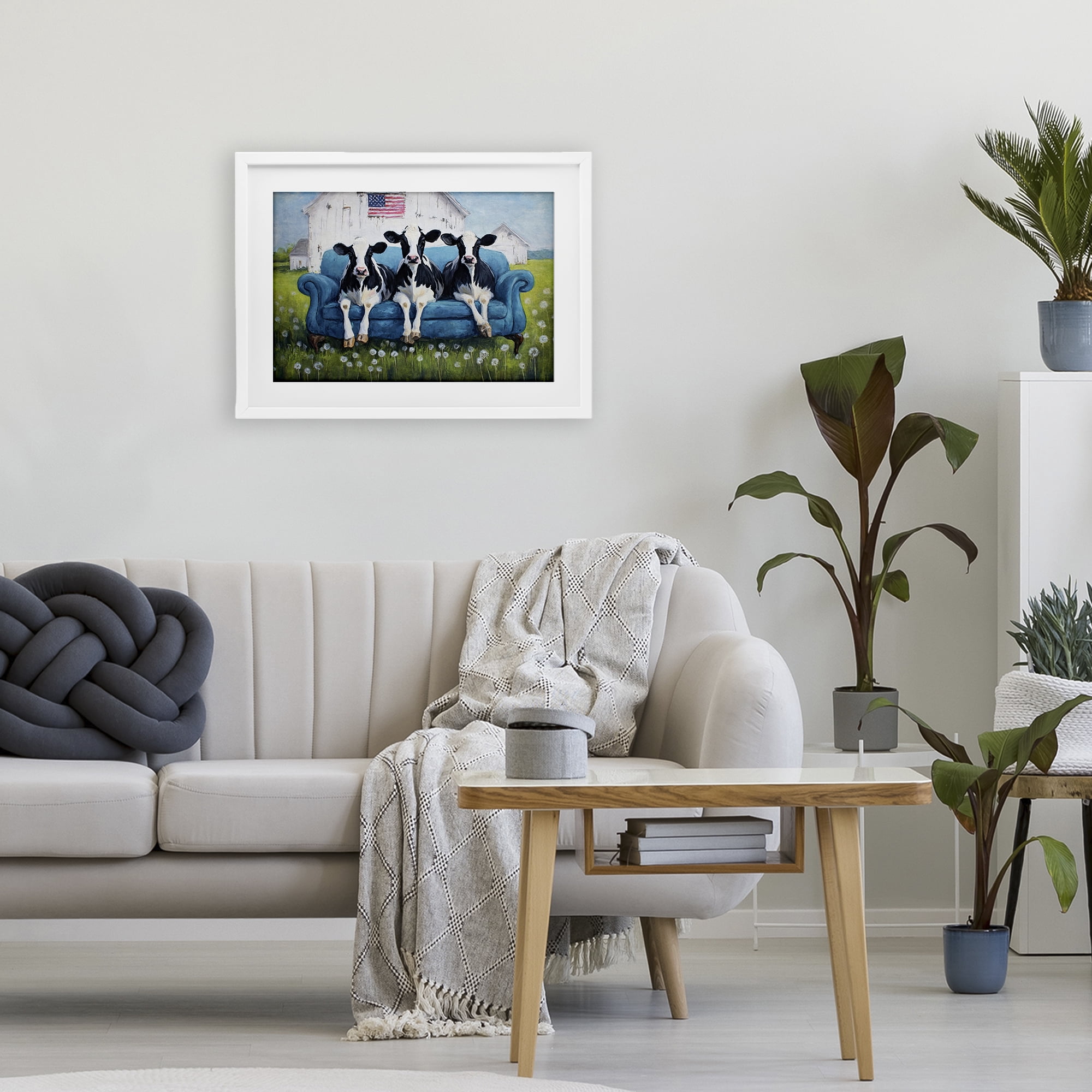 Stupell Industries Barnyard Sofa Sisters White Framed Print Under Glass, design by Tina LeCour