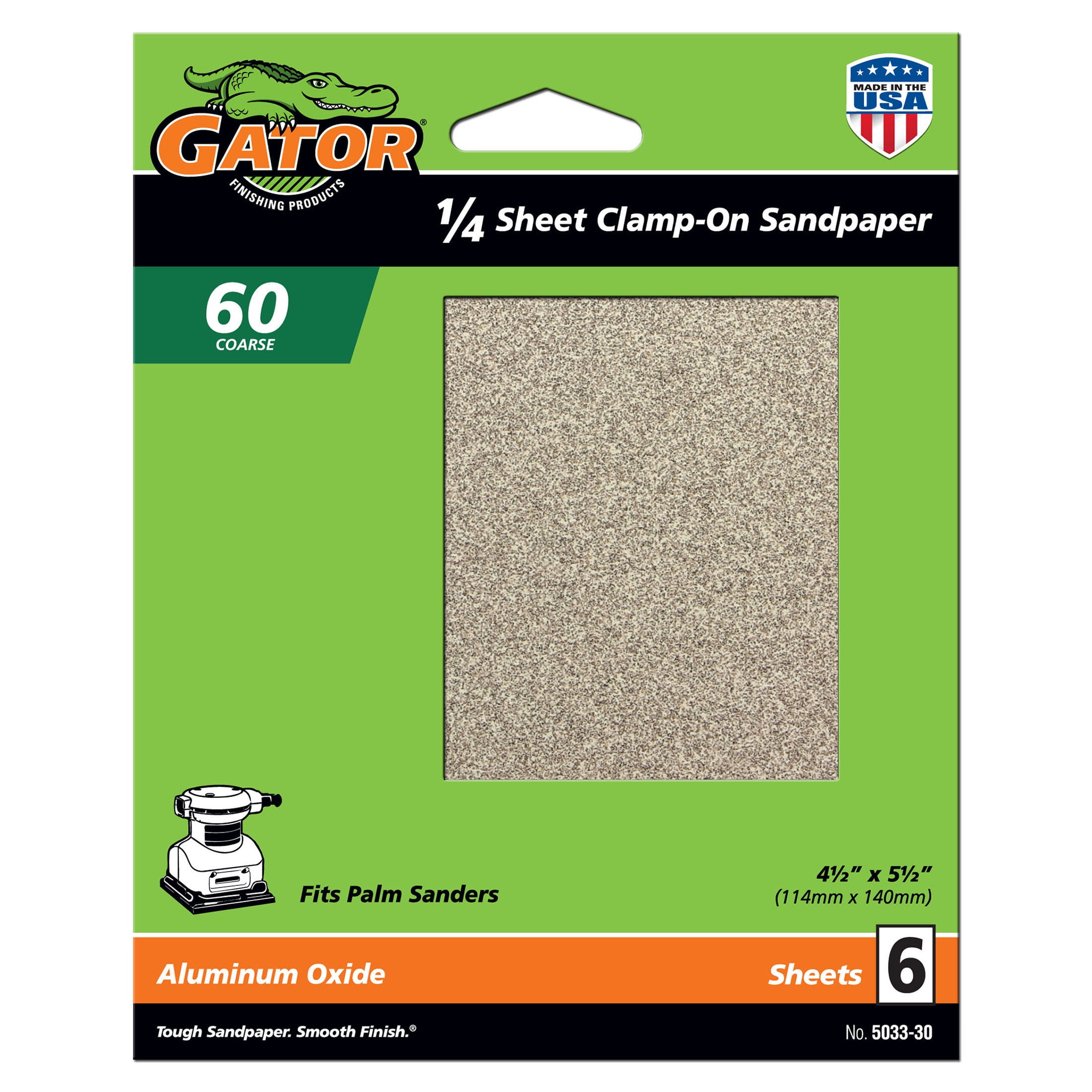 Gator Clamp-On Aluminum Oxide 1/4 Sandpaper Sheets, 60-Grit, 6-Pack, 5033-30