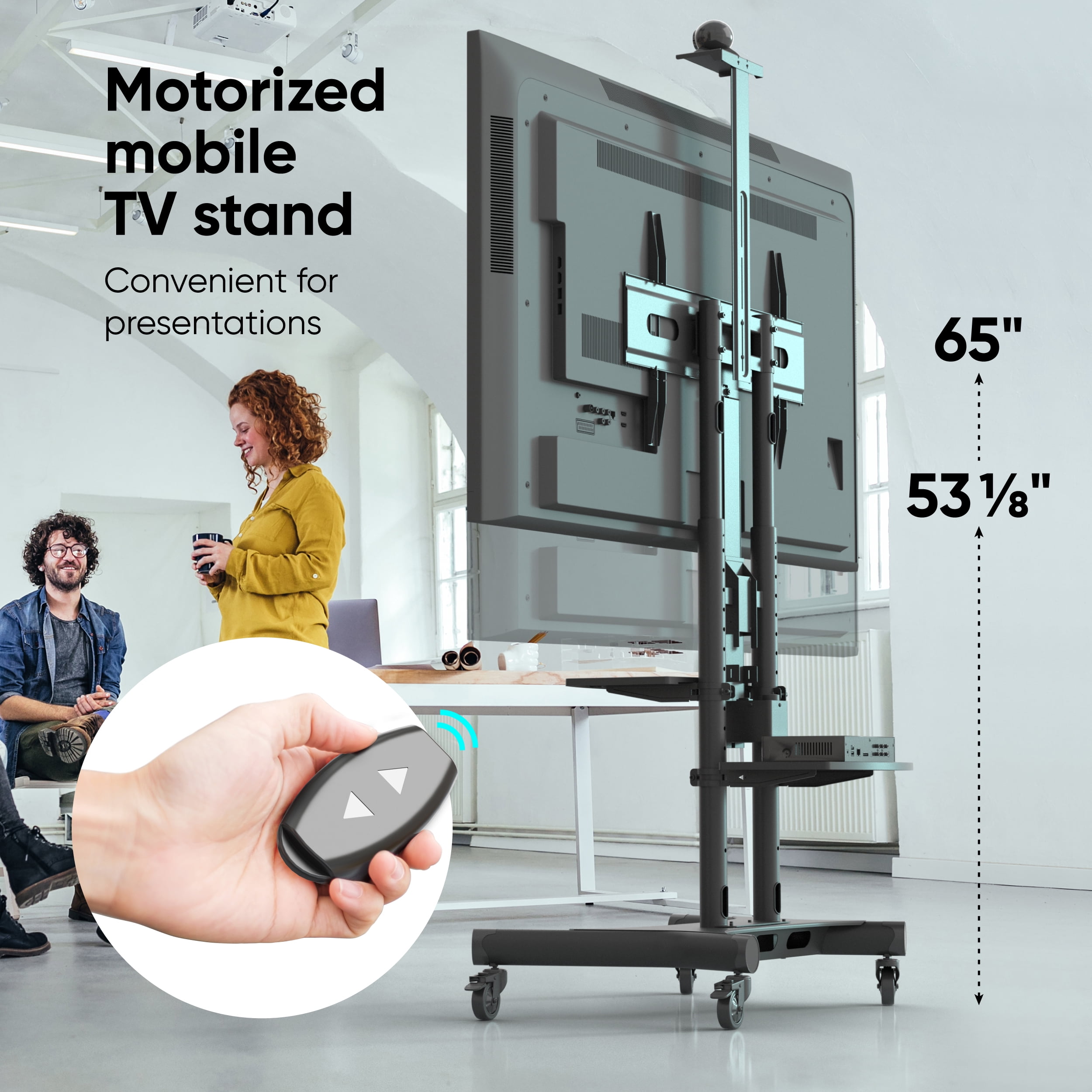 ONKRON Motorized Mobile TV Stand for 50”-86” TVs up to 200 lbs, Adjustable TV Lift, max VESA 800x500