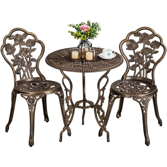 Topeakmart 3-Piece Aluminum Patio Bistro Furniture Set with Antique Finish, Bronze