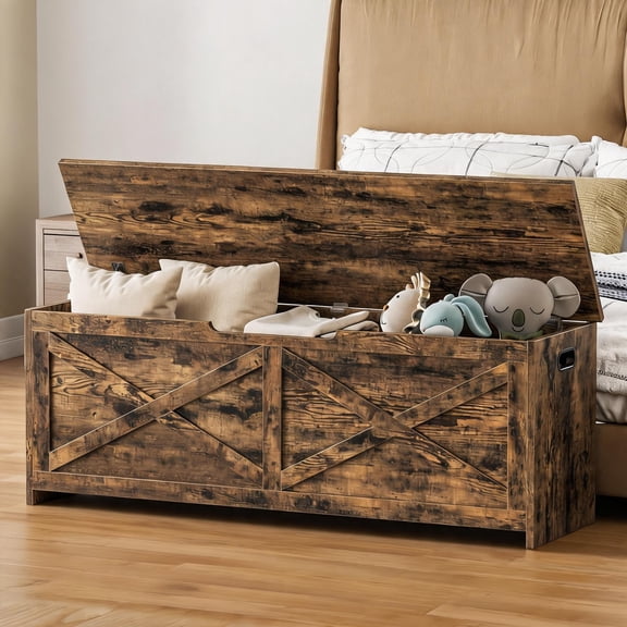 Gaderth 47.2" Storage Chest,Width Bench With 2 Safety Hinges Farmhouse Wooden Storage Bench End Of Bed Storage Bench For Entryway, Bedroom, Living Room