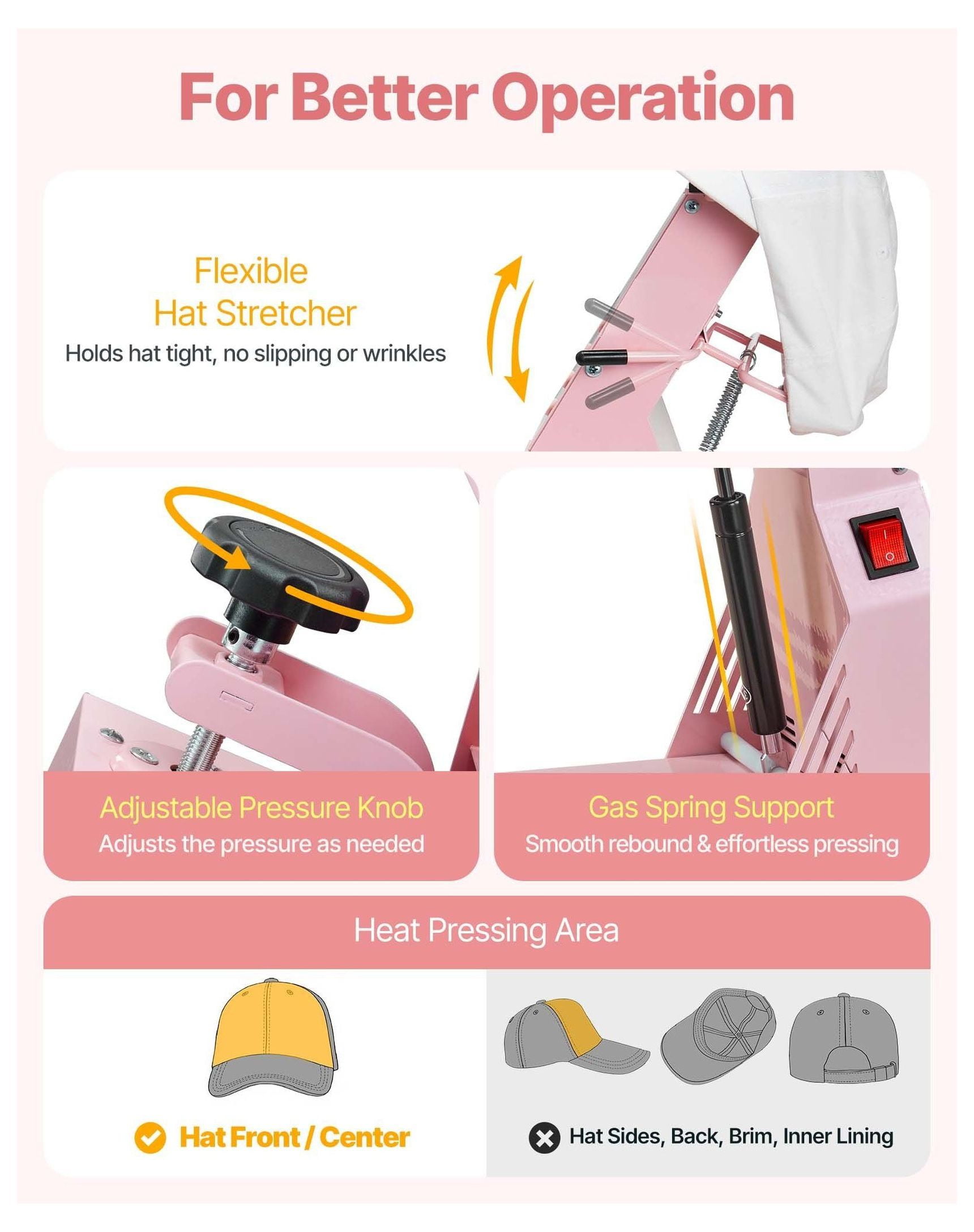 Hat Heat Press Machine for Caps, 2 Platens HTV Press, Pink