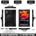 thumbnail image 3 of For Lenovo Tab K11 Plus Case 11.45 inch 2024 (TB352FU/TB352XU), 360 Hand Strap, Shoulder Strap, Kickstand, Rugged Drop Protection, Black, 3 of 7