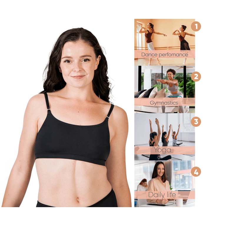 Clementine Apparel - Girls and Women Dance Bra with Clear Detachable Straps  Unpadded & Seamless