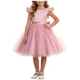 thumbnail image 3 of Splozh Toddler Fall Dresses Fashion Girls Adorable Solid Color Pearl Wedding Flower Girl Dress,Pink,5-6 Years, 3 of 9