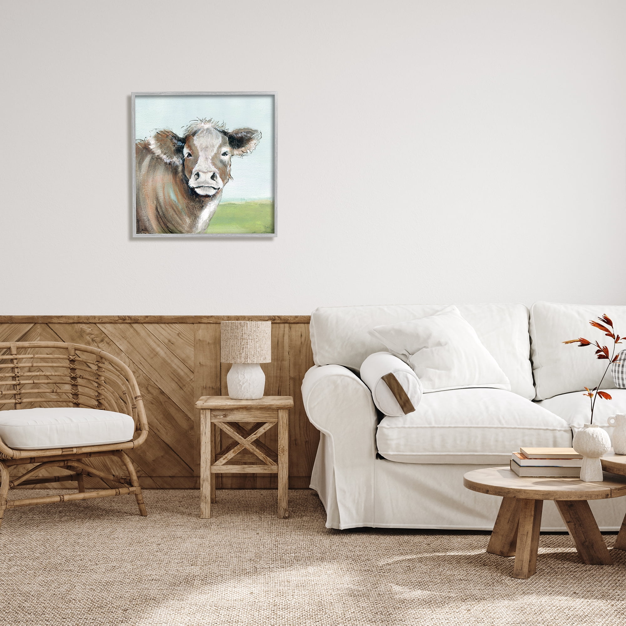 Stupell Industries Big Ear Farm Cattle Countryside Cow Fluffy Hair, 24 x 24, Design by Janet Tava
