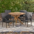 thumbnail image 3 of GDF Studio Sloane Outdoor Wicker and Acacia Wood 5 Piece Dining Set, Multibrown and Teak, 3 of 13