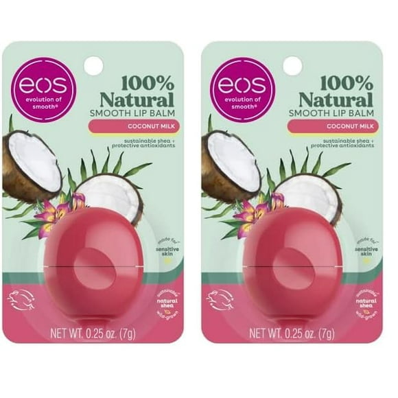 Bálsamo labial eos de leche de coco 100% natural, 7 ml (paquete de 2)