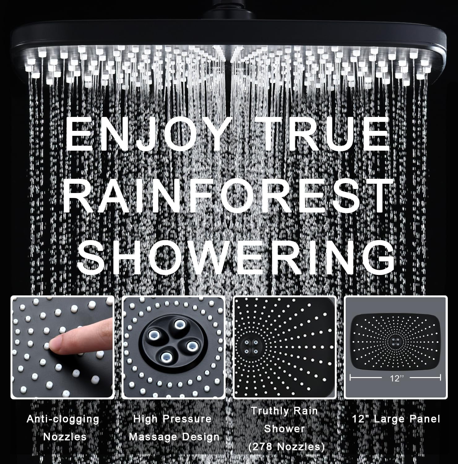 High Pressure Rain Shower Head: Upgrade Shower Heads with Handheld Spray Combo with Fixed Showerhead and 10 Sprays Handheld Shower Head, Detachable Showerheads