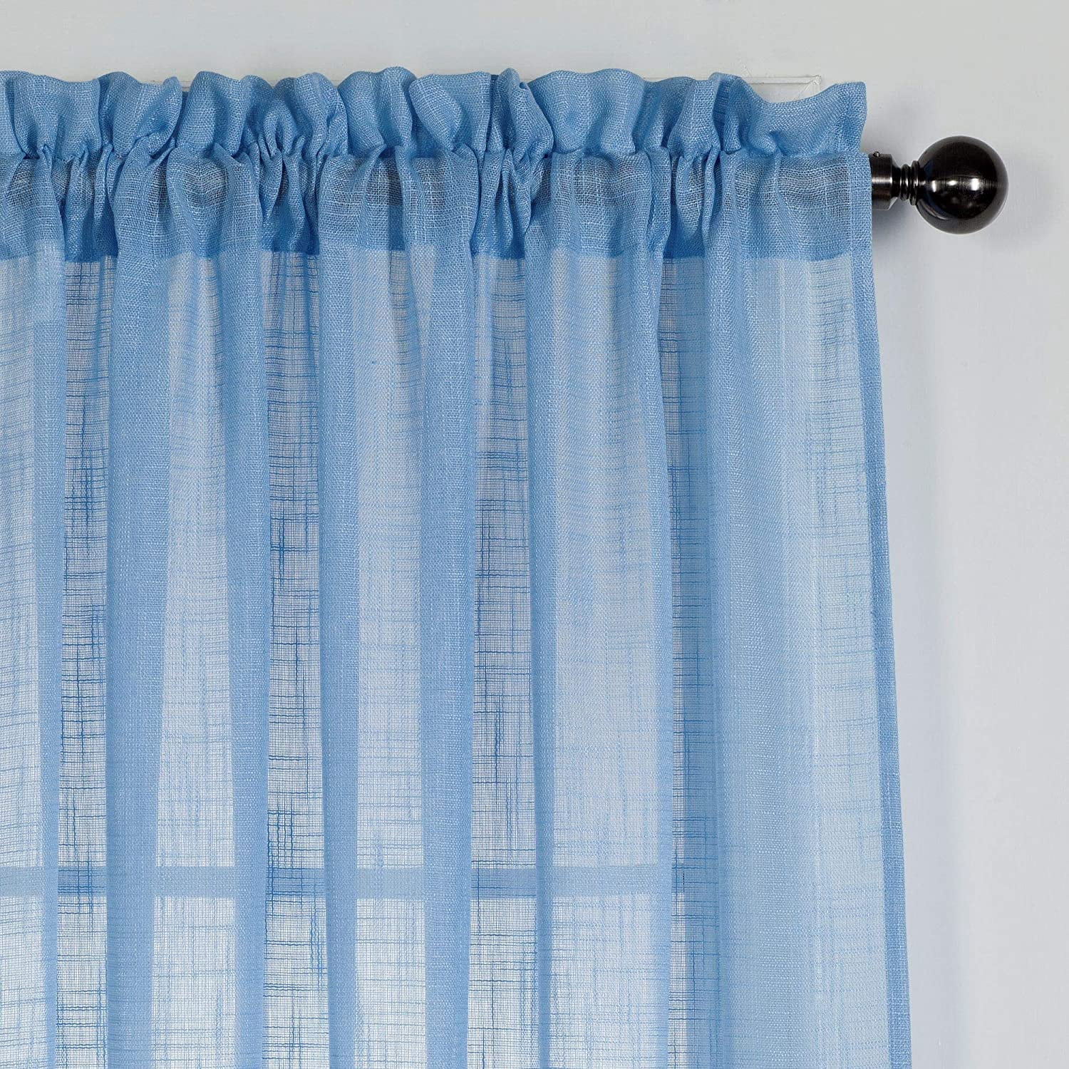 2 Piece Linen Textured Semi-Sheer Rod Pocket Curtain Panels (84" Long, Baby Blue)