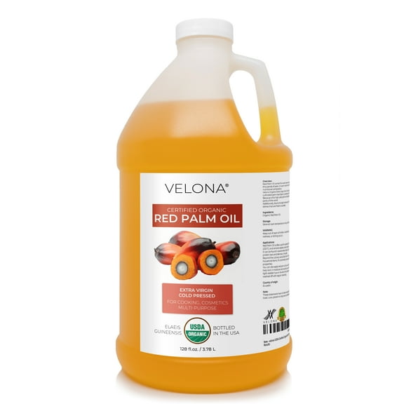 Velona USDA Certified Organic Red Palm Oil - 1 Gallon / 128 Fl Oz | Food and Cosmetic Grade | in jar | Extra Virgin, Cold Pressed | Skin, Face, Body, Hair Care | Use Today - Enjoy Results