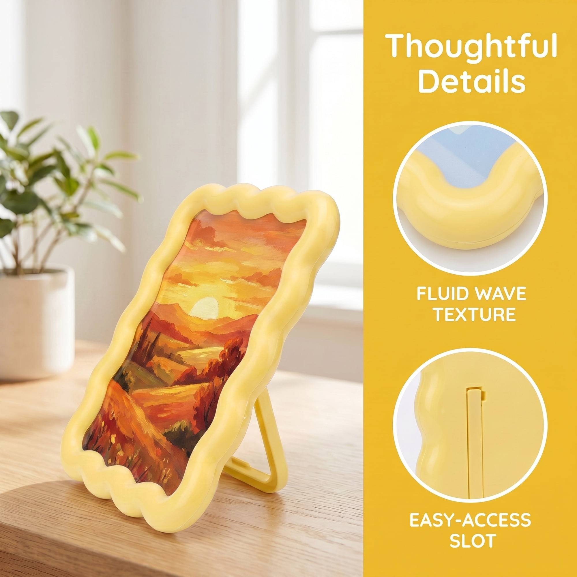 Unique Bargains Photo Frame with HD Glass for Aesthetic Desk Display Yellow 4" x 6"