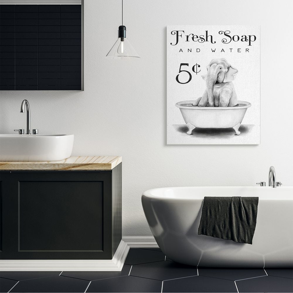 Stupell Industries Antique Fresh Soap and Water Elephant Bath Country Sign Canvas Wall Art Design by Rachel Nieman