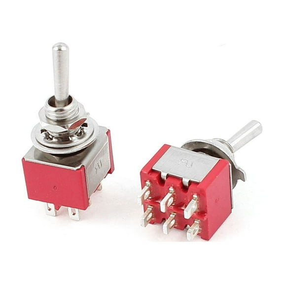 2 Pcs  250V/2A 125V/5A 6-Pin DPDT 2-Position ON/ON Toggle Switch