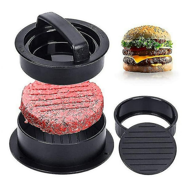 Prensa de rebabas rellenas 3 en 1, máquina para hacer hamburguesas redondas antiadherentes, molde ajustable para carne de res con rebabas deslizantes