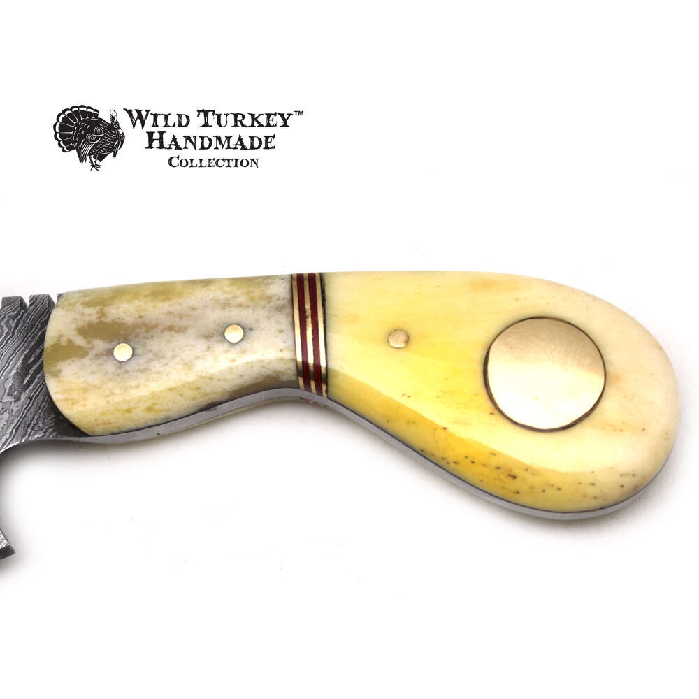 Wild Turkey Handmade Damascus Collection Fixed Blade Hunting Knife w/ Sheath