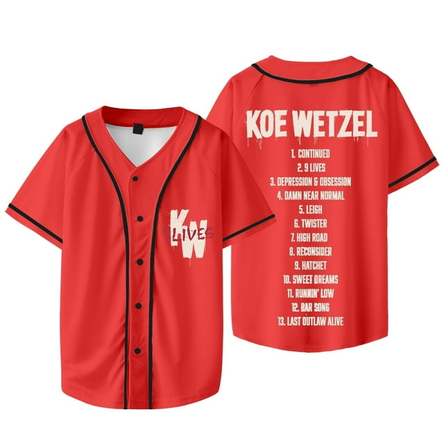 Koe Wetzel 9 Lives Album Merch Veste de Baseball T-Shirts Unisexes Mode Décontractée Manches Courtes Tee, style 5, TG