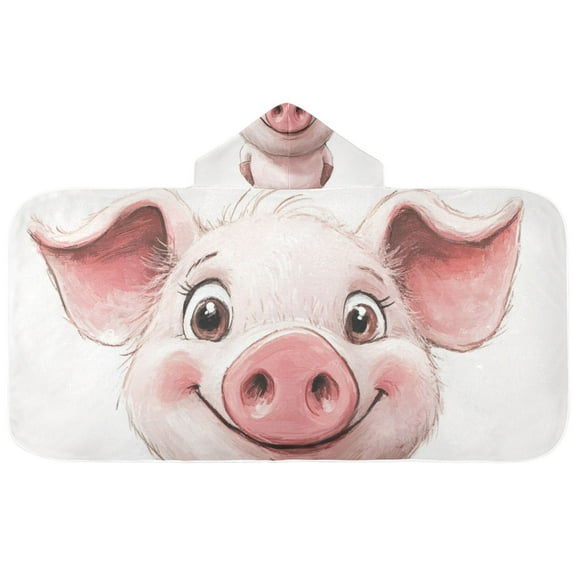 Cartoon Cute Pig Hooded Beach Towel Kids Bath Towels Quick Dry for Pool Swiming 50" x 23.5" Microfiber Soft Bathrobe