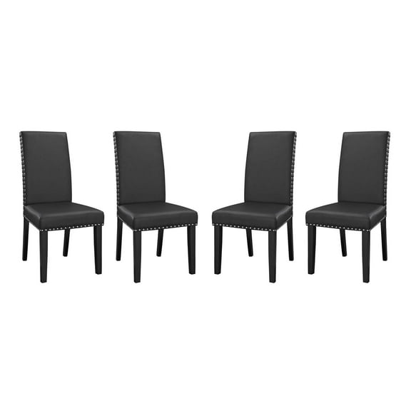 Modern Contemporary Urban Design Dining Kitchen Room Side Chair, Set of Four, Faux Vinyl Leather, Black