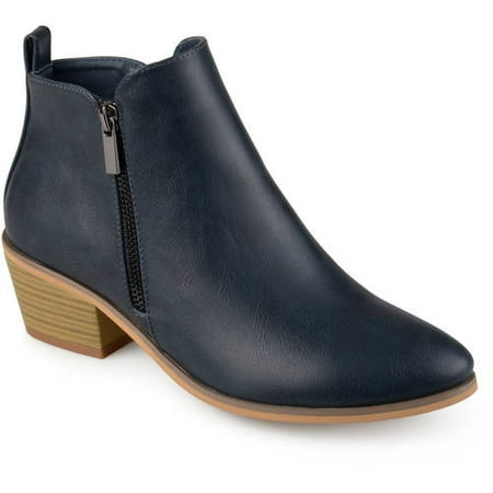 Womens Faux Leather Stacked Heel Side Zip Booties Womens Faux Leather Stacked Heel Side Zip Booties