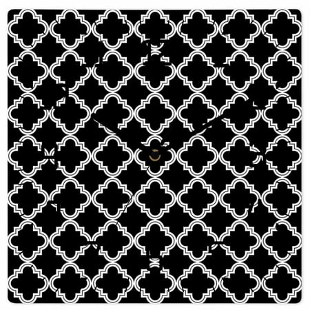 Modern Black Geometric Wooden Wall Clock Silent Non Ticking, Abstract Art Morocco Aesthetic Square Wall Clocks Battery Operated, Decor Clock for Home Office, Living Room, Kitchen, 10 Inch