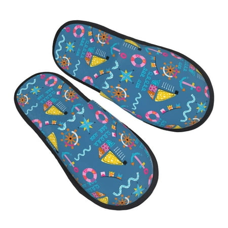 

KLL Sailboat With Sailing Slippers for Women Men House Slip on Indoor Outdoor Bedroom Furry Fleece Lined Ladies Comfy Anti-Skid Rubber Hard Sole-Medium