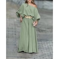 thumbnail image 3 of CHICME Womens Outfit Sets Skew Neck Lantern Sleeve Loose Tops and Zipper Fly Wide Leg Pants Two Piece Sets for Women Green-S, 3 of 9