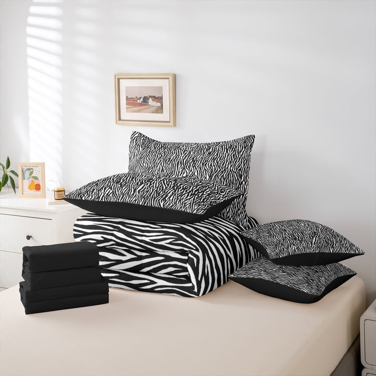 Manfei Retro Zebra Print Bedding Comforter Set 7-Piece,Vintage
