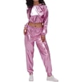 thumbnail image 5 of QHFBli Womens Shiny Metallic 2 Piece Outfits Colorblock Holographic Jogger Long Sleeve Crop Hoodie Sweatsuit Sets, 5 of 5