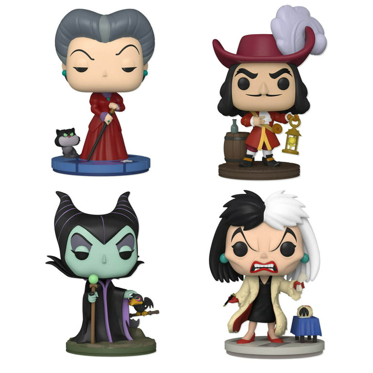 Disney Villains Funko Pop Set of 4 with Protector Bundle - Includes Lady  Tremaine 1080, Hook 1081, Maleficent 1082, Cruella de Vil 1083 Figures with