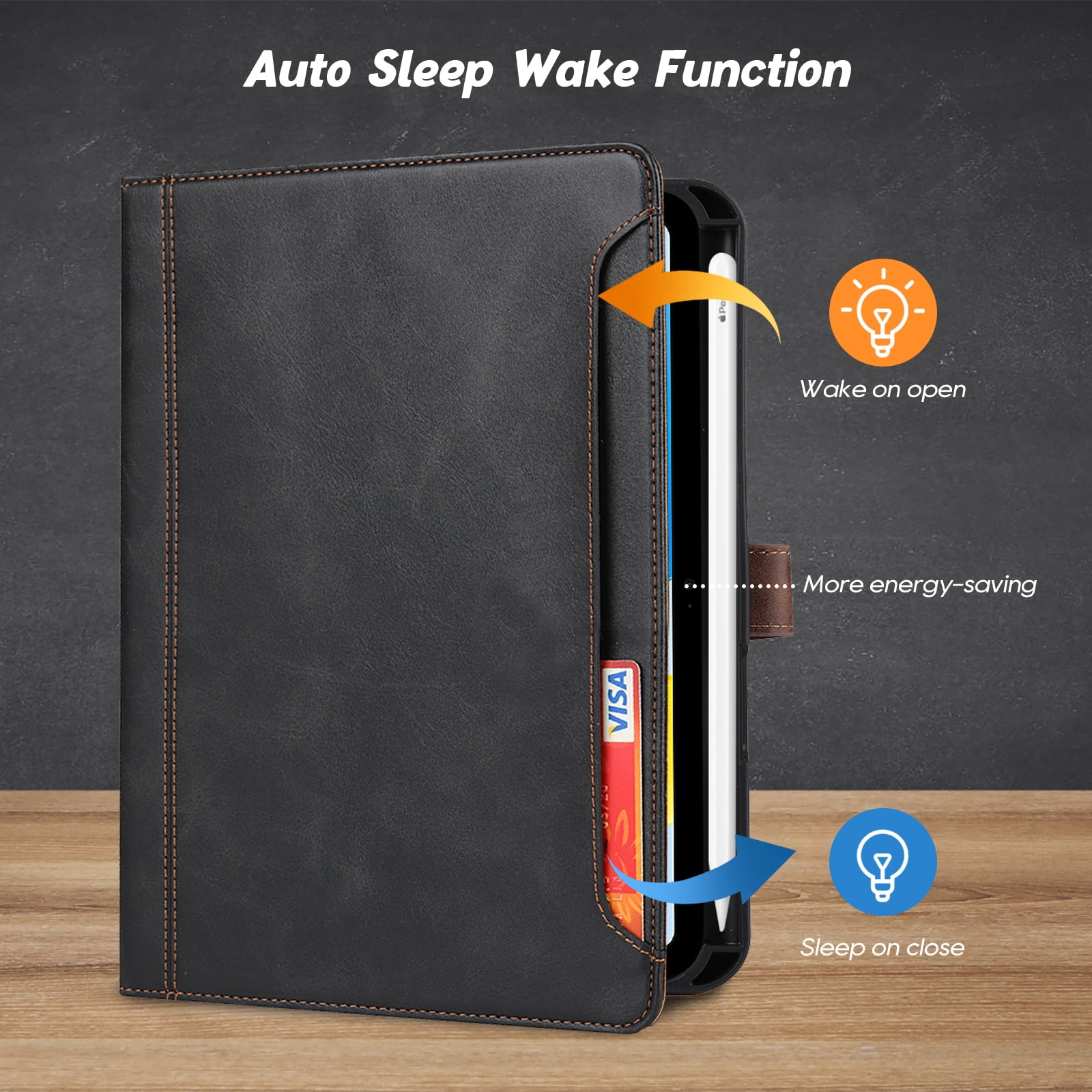 Flip Case for Apple iPad 11th 10th Generation 2025 2022 10.9", Pencil Holder Smart Cover Auto Sleep Wake Protective Documents Pocket Stand Snap Closure Case for iPad 11th 10th Gen 10.9 Inch, Black