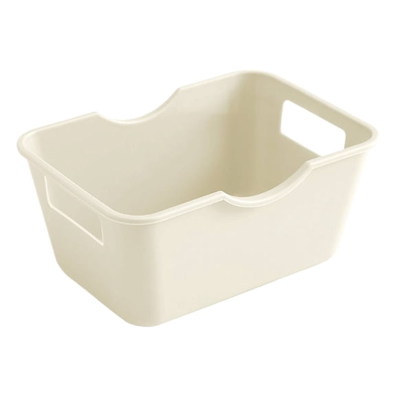 Plastic Storage Basket with Sturdy Handles, Stackable Organizer Bin for Clothes Toys and Household Items, Versatile Container for Closet Living Room (Beige)